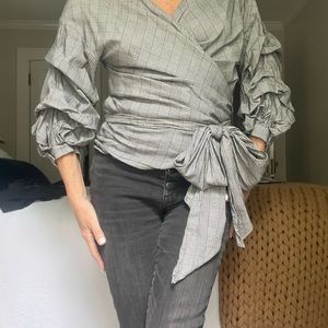 Zara plaid cross body blouse w/bow